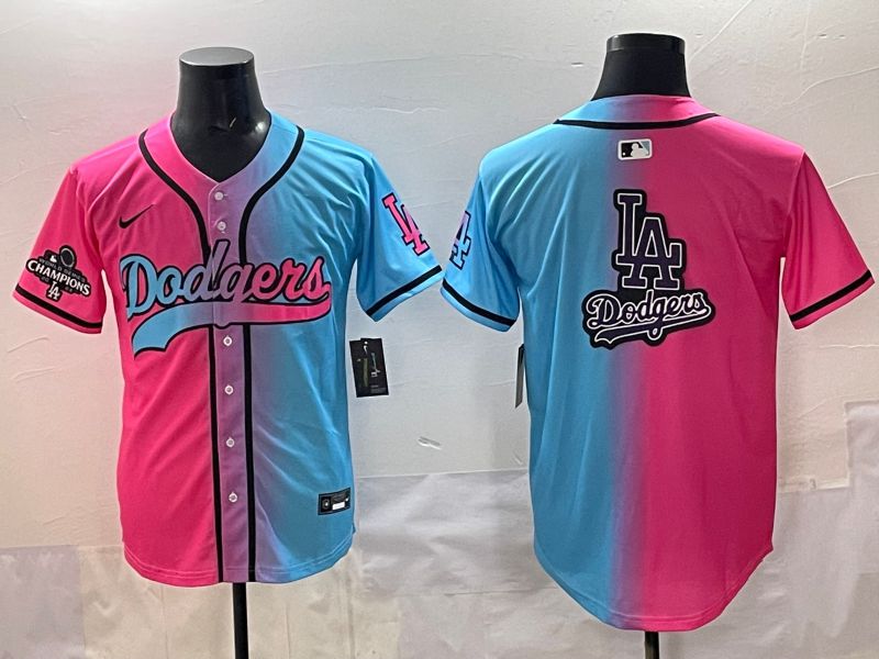 Men 2025 Los Angeles Dodgers Blank Blue pink Game Nike MLB Jersey style 0016